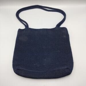 The Sak Purse Crochet Navy Blue Bag Hobo Snap Close Double Strap Zip Pockets
